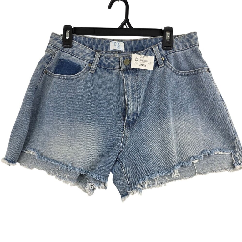 Time And Tru Womens Size 12 Cutoff Raw Hem Denim Distressed Shorts High-Rise New
